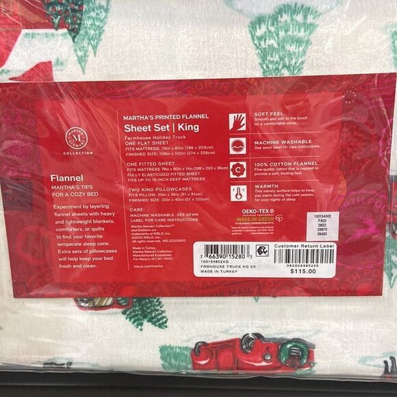 Martha Stewart Collection Holiday Printed Cotton Flannel 4-Pc. Farmhouse Truck - Picture 3 of 4